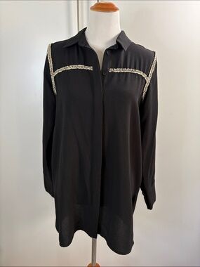 Porter Collective Black Button-Down Shirt with Metallic Trim L